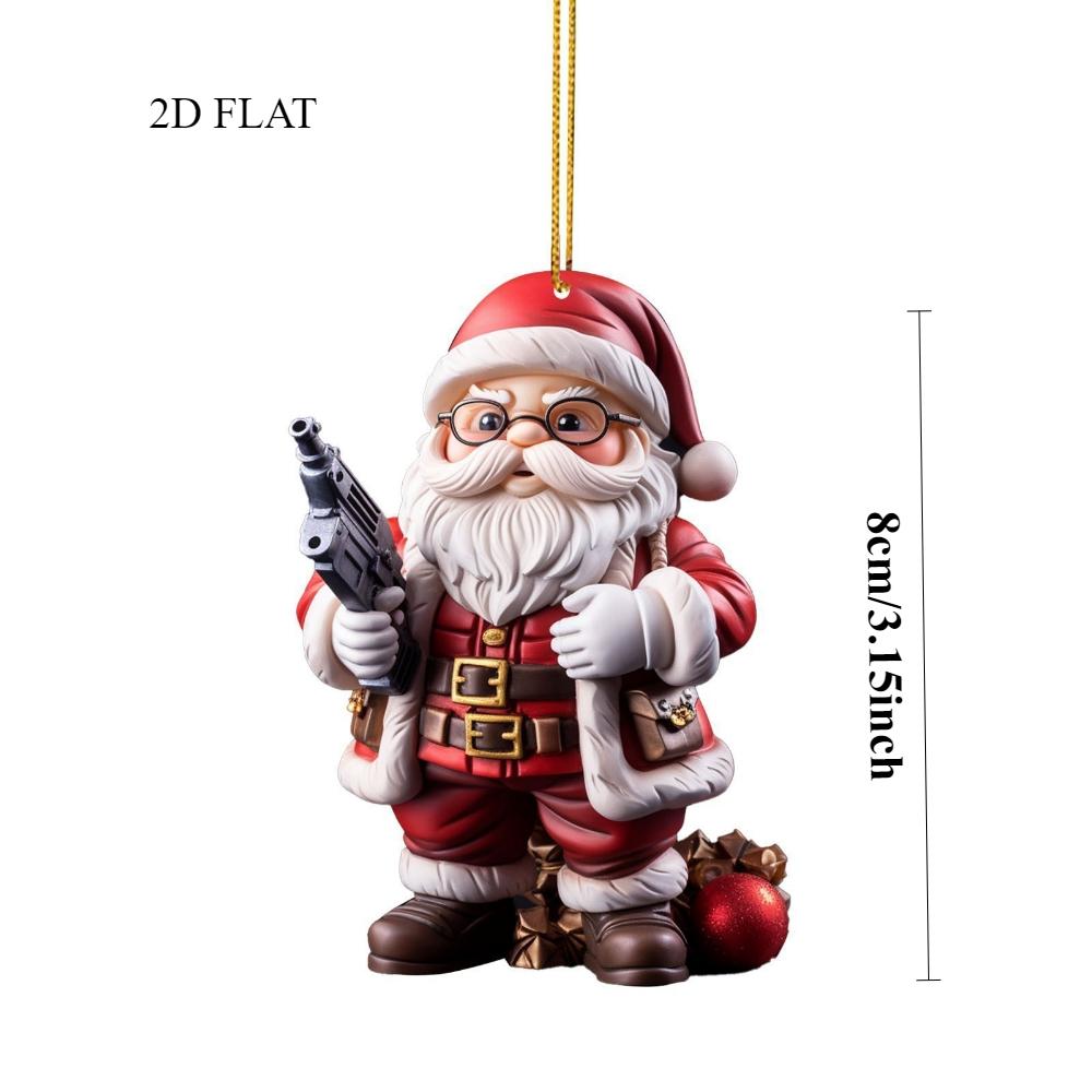 Acrylic Flat 2D Christmas New Domineering Santa Claus Holiday Pendant Car Rearview Mirror Pendant Christmas Tree Pendant