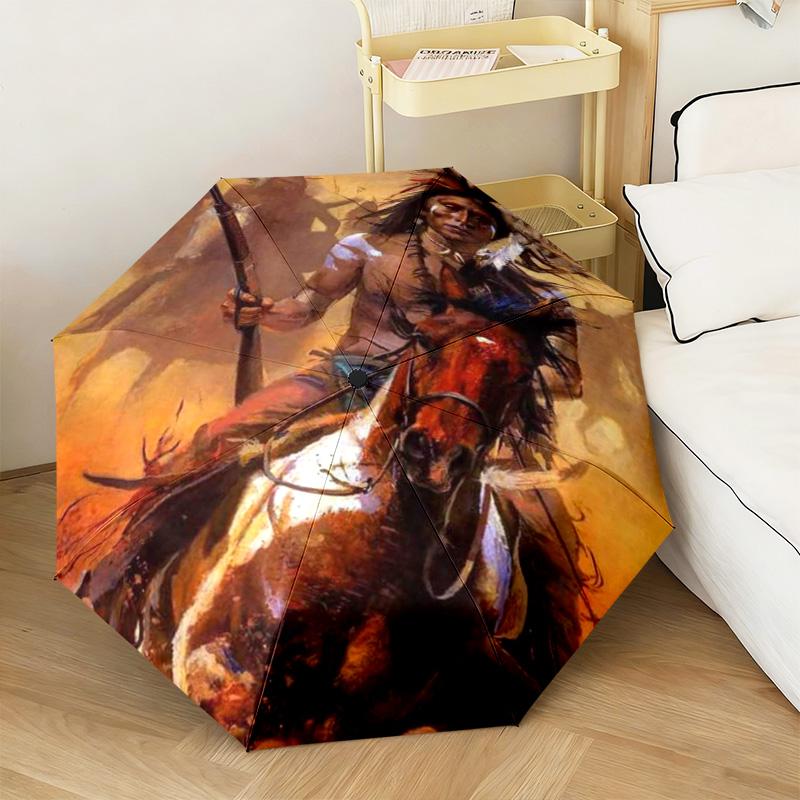 1PC Wolf Native Spirit Automatic Umbrella - Suitable Travel Outdoor Portable Umbrella Birthday Gift Daily Essentials