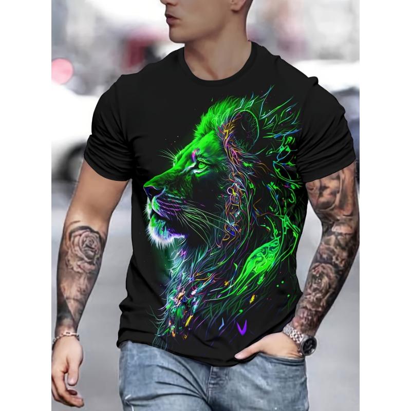 

Мужская футболка с принтом льва на 3D-принте, повседневный круглый вырез, эластичный трикотаж, стандартный крой, новинка, графическая футболка 3XL