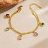 Gold Plated Stainless Steel Multicolor CZ Charm Herringbone Bracelet For Women