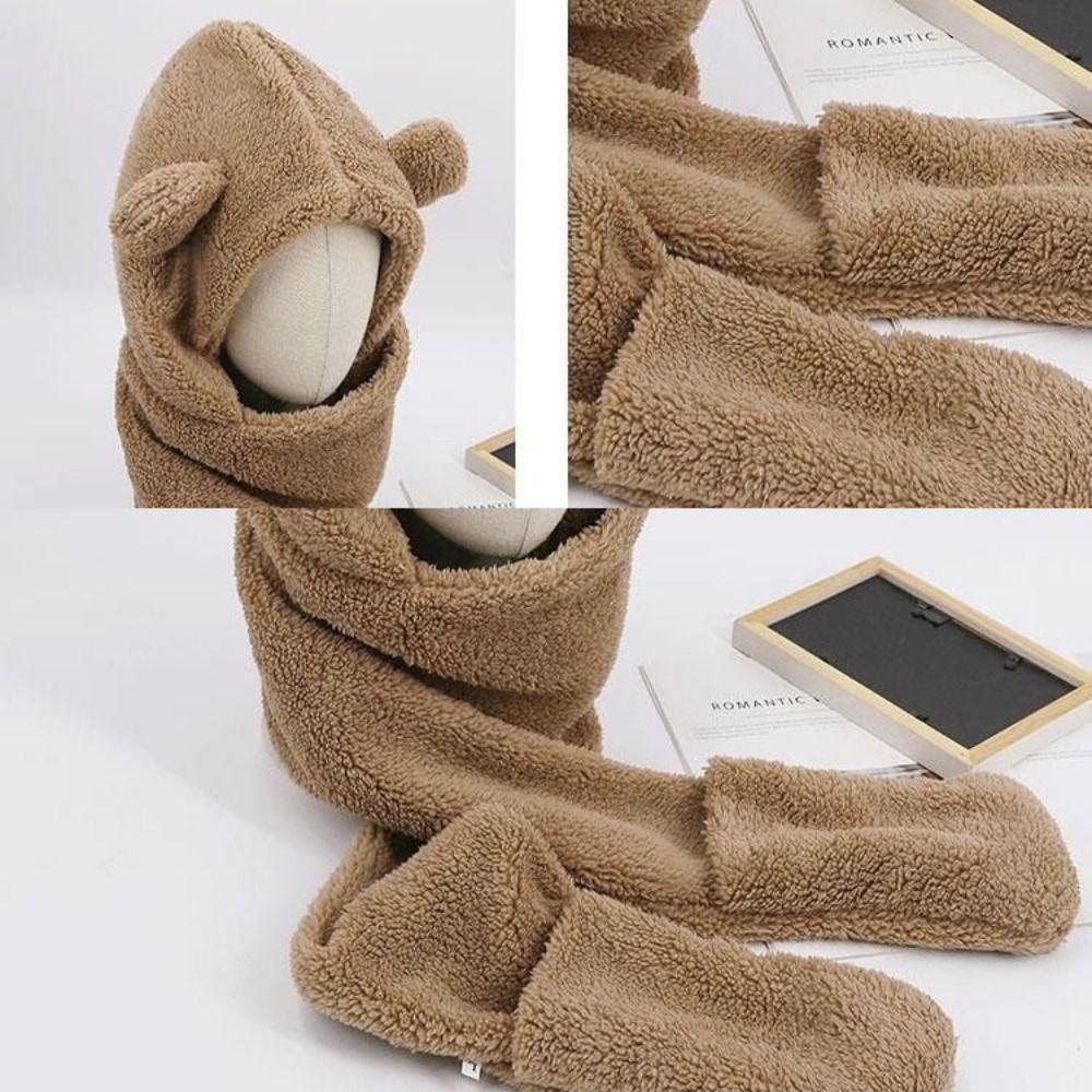Thickened Plush Scarf Hat Gloves Earmuffs Fleece Scarves Hat Novelty Bear Ear Plush Beanie  Autumn