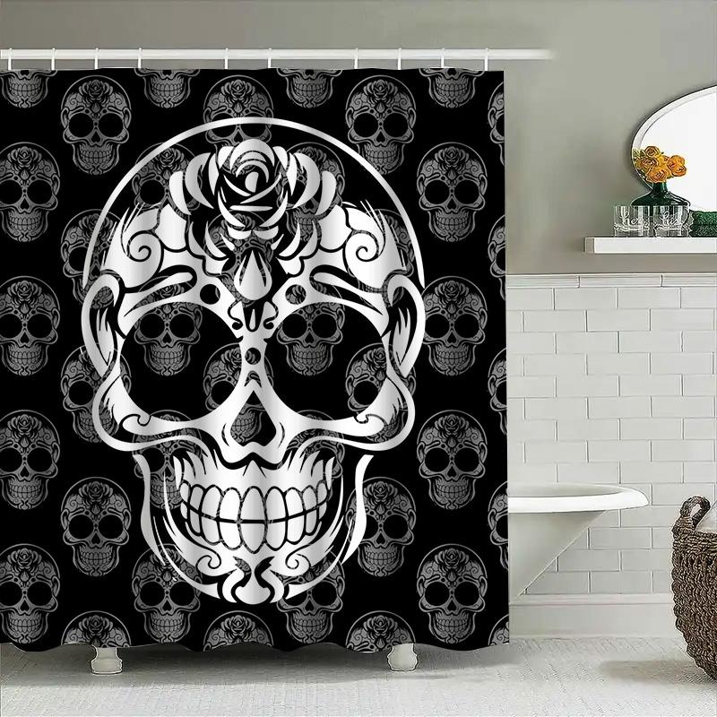 

Tuniu Black Skull Pattern Shower Curtain Gothic Design Room Decor Cool Skull Art Bathroom Decor W60H190(CM)-1 Pcs