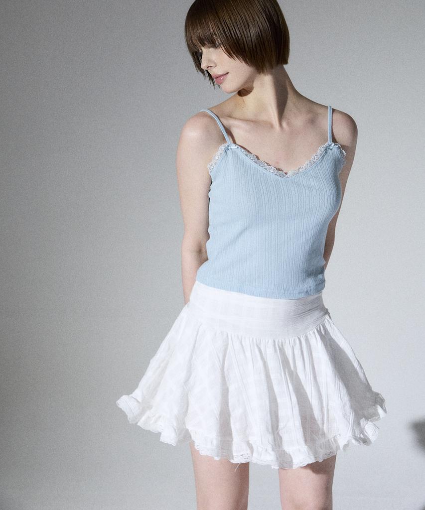 ALIENAR Lace Check Flare Skirt