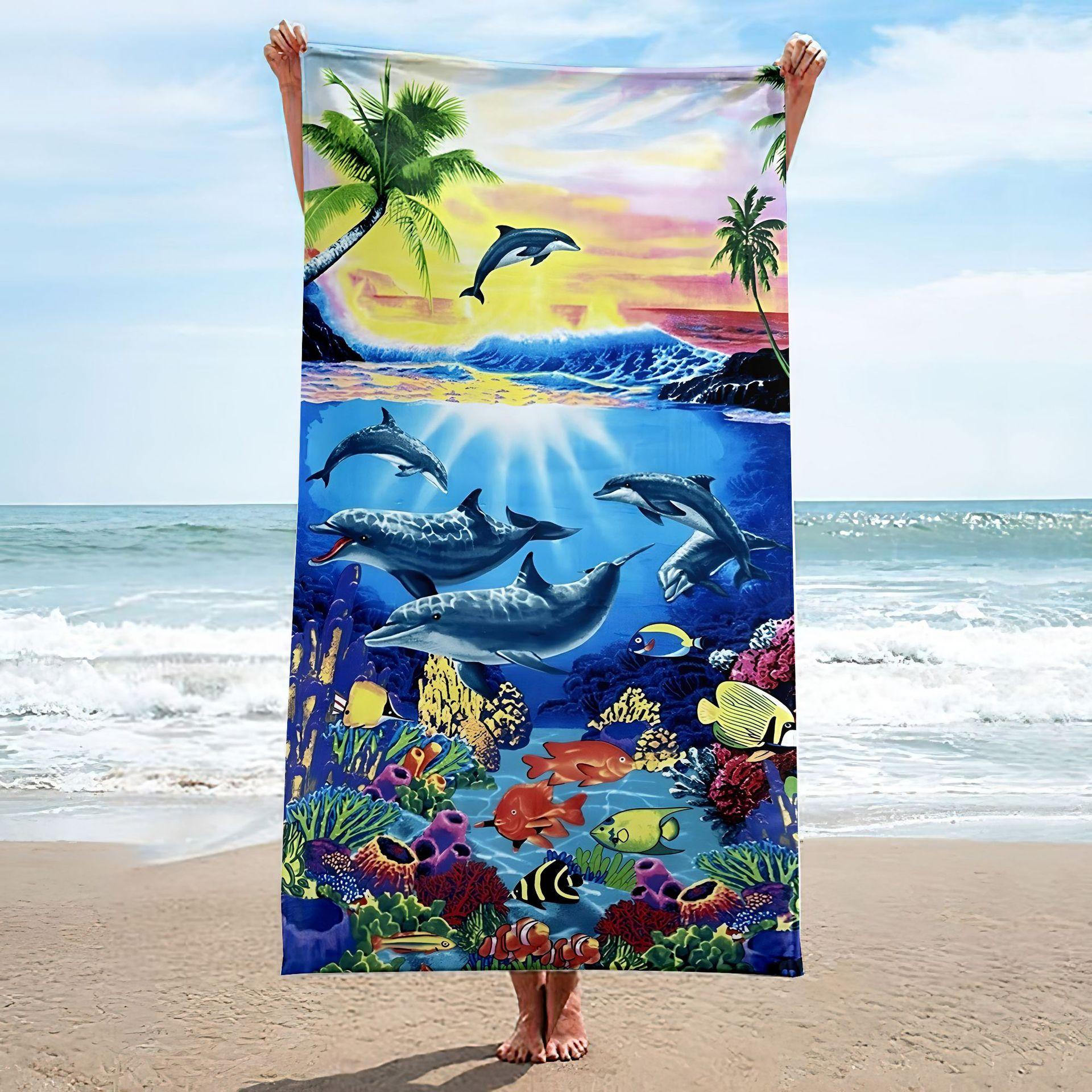 

Ocean Dolphin Beach Towel Marine Life Design Microfiber Bath Towel Soft Absorbent Beach Blanket Summer Accessories W30*H60(CM)