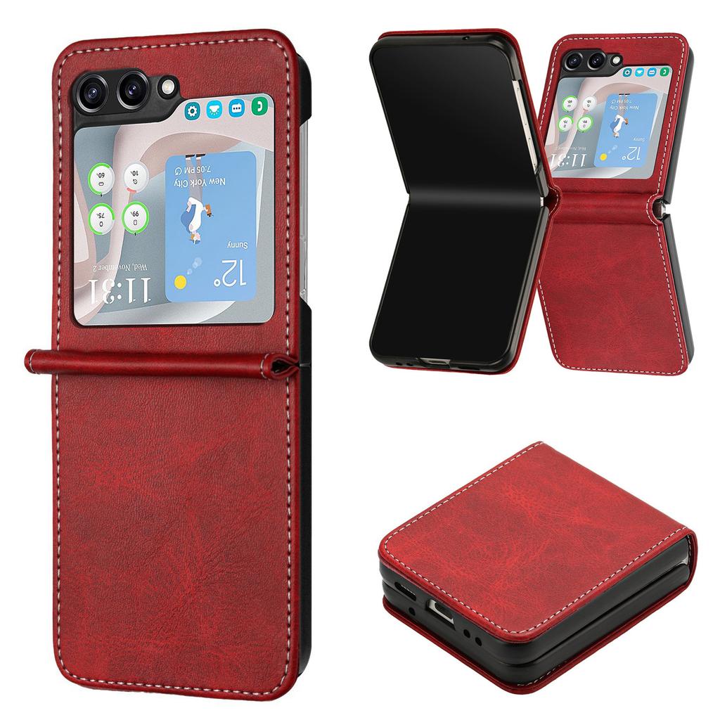 For Samsung Galaxy Z Flip7 FE 5G/Z Flip6 5G/Z Flip5 5G Case PU Leather Hard PC Phone Cover Calf Texture