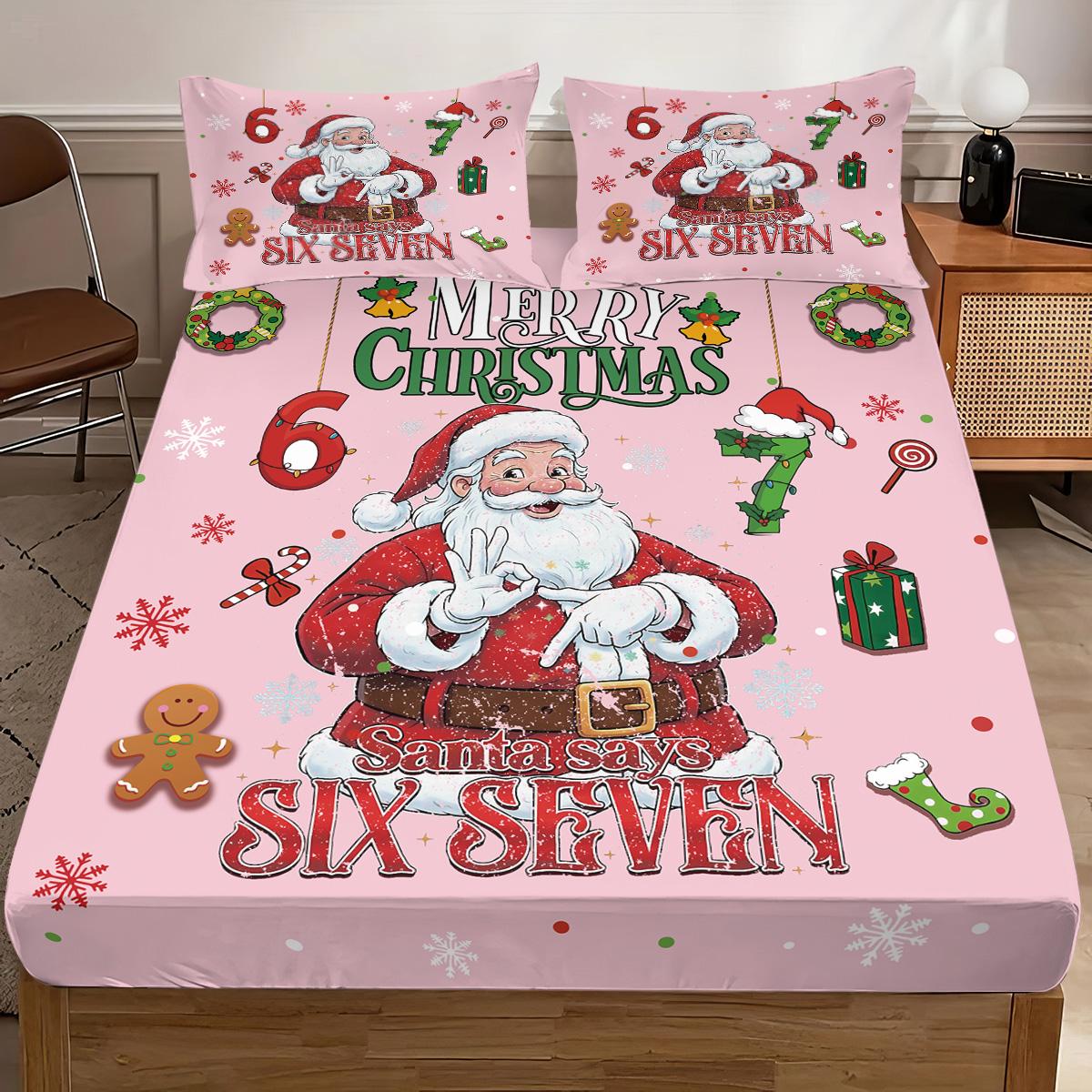 

3Pcs Merry Christmas Santa Claus 67 Element Print Coreless Bed Sheet Set Multi Size Bedcover Bedroom Dormitory Bedding Decoratio 90x191cm