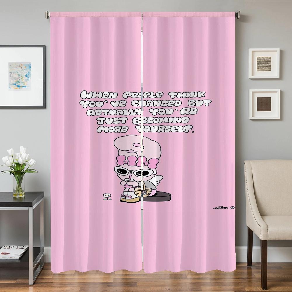 Zasłony okienne kuchenne do salonu 2 sztuki Zasłony zaciemniające Zasłona drzwiowa Kawaii Królik Przegroda Dekoracja sypialni Cień