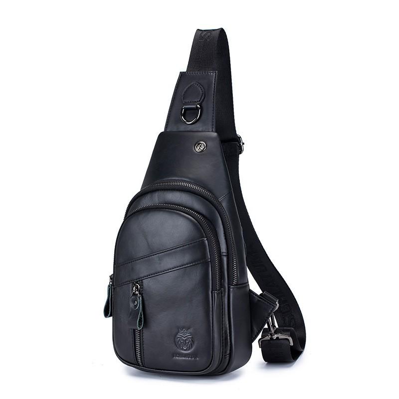 Genuine Leather Crossbody Bag Men Retro High-end Style. Head Layer Cowhide Men s Front Shoulder 18x8x32 чёрный