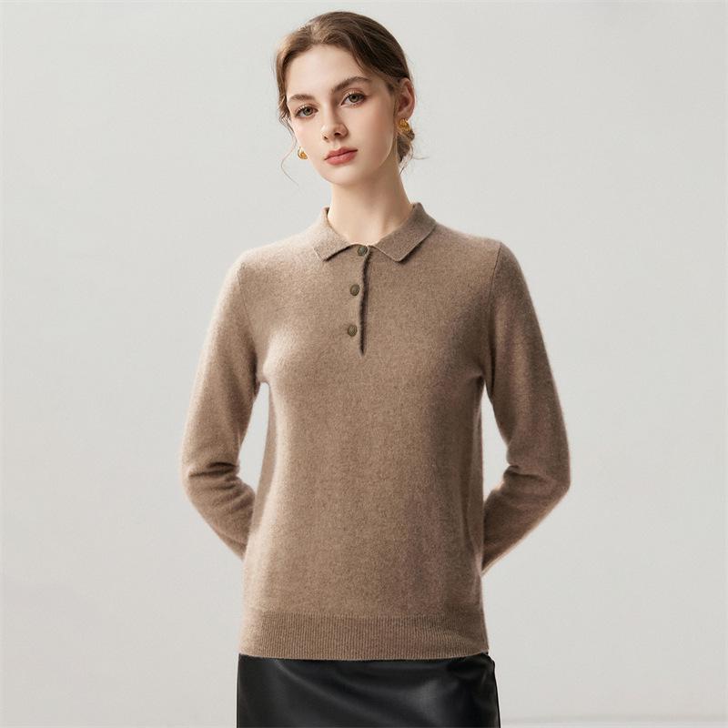 Lekasha Women's Cashmere Goat Wool Polo Collar Loose Knit Sweater - 12-Gauge Long Sleeve Base Layer for Autumn/Winter