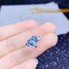 Open Ring Heart Shaped Sky Blue Topaz Gemstone Adjustable Fashion Jewelry for Women