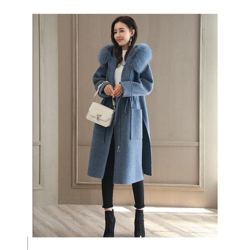 New Autumn and Winter Thickened Woolen Women's Coat Extended Quality Fur Collar Coat