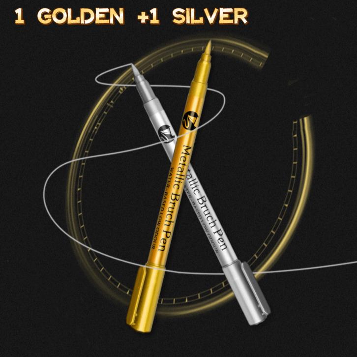 

1pc Golden +1pc Silver Metal Waterproof Permanent Paint Marker Pens, Craftwork Art Painting Supplies, For Decoration