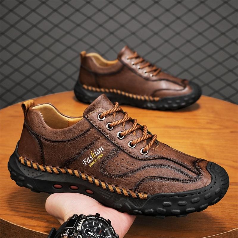 Fashion Men's Leather Casual Sneakers Handmade Breathable Shoes Soft Low-top Working Shoes