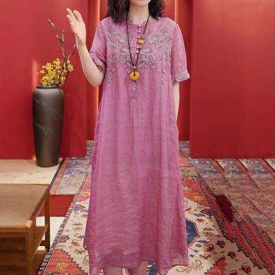 New Chinese Style Retro Embroidery Improved Cheongsam Skirt 2025 Summer New Loose and Thin Temperament Dress Women