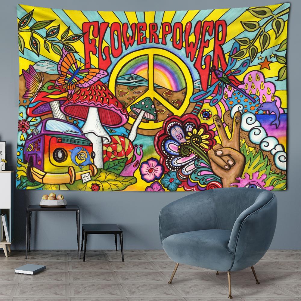 

Мультяшный грибной лесной гобелен настенный психоделический абстрактный колдовской общежитие богемный кавайный домашний декор 200x150CM