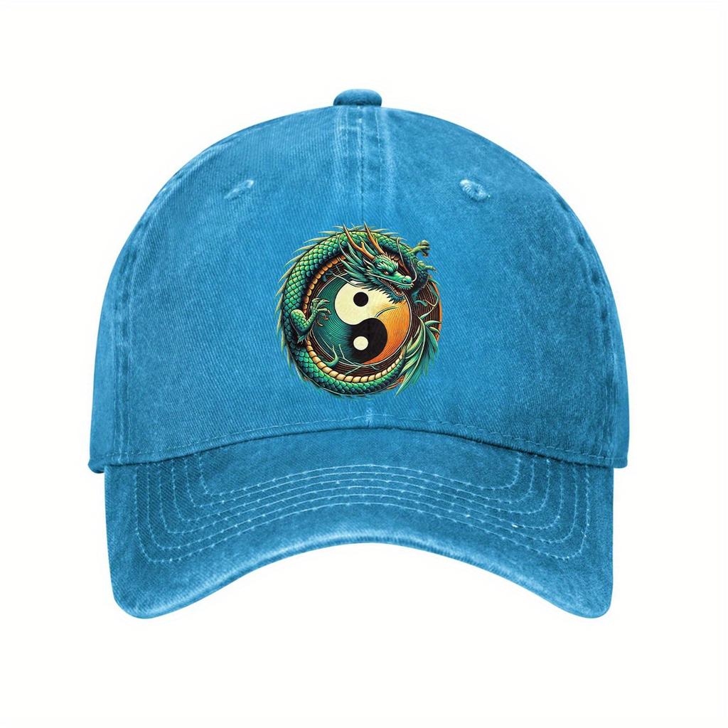 Dragon Yin Yang Baseball Cap Unisex Washed Cotton Adjustable Casual Outdoor Adult Cap