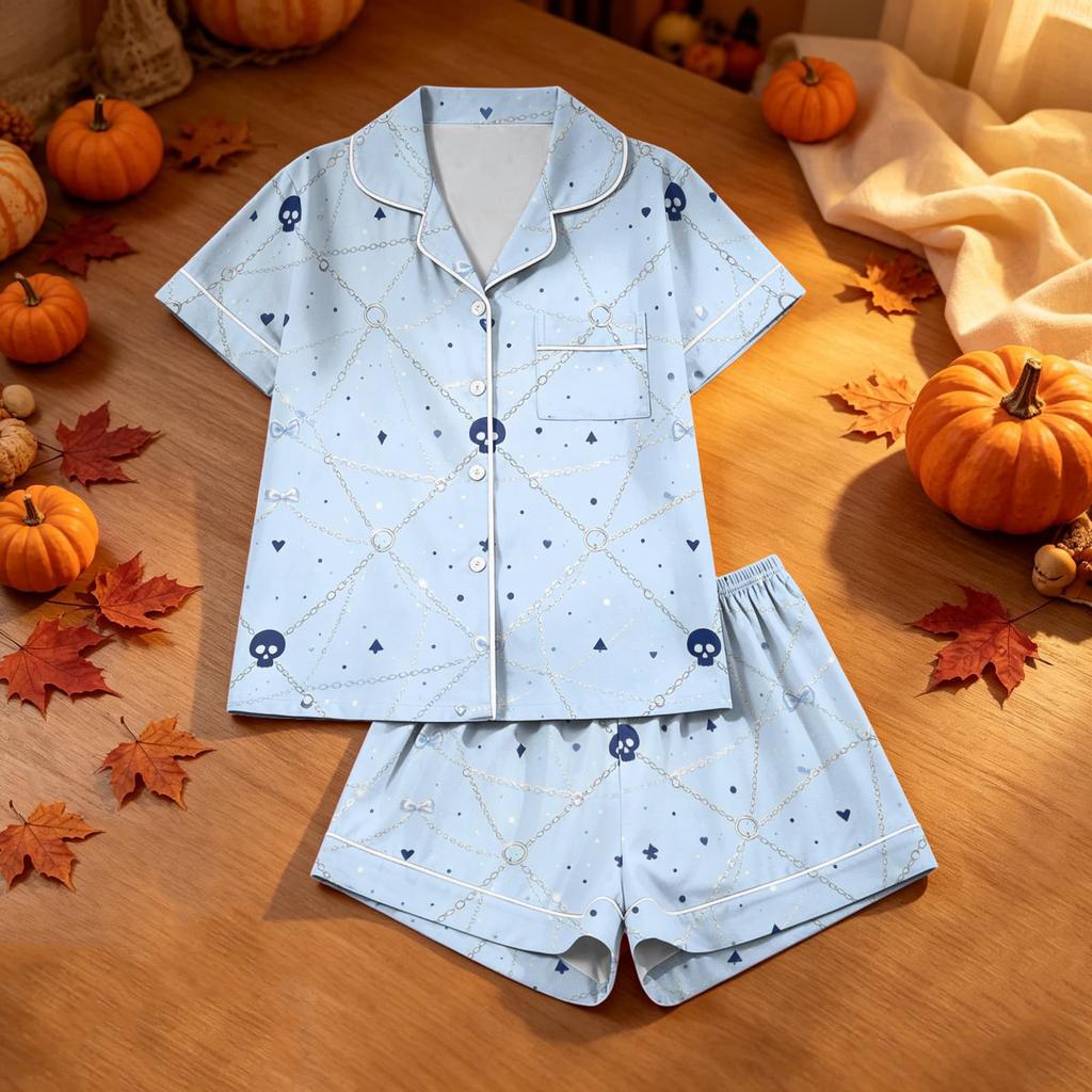 Women's Halloween Pajama Set 2 Piece Printed Sleepwear for Casual Comfort