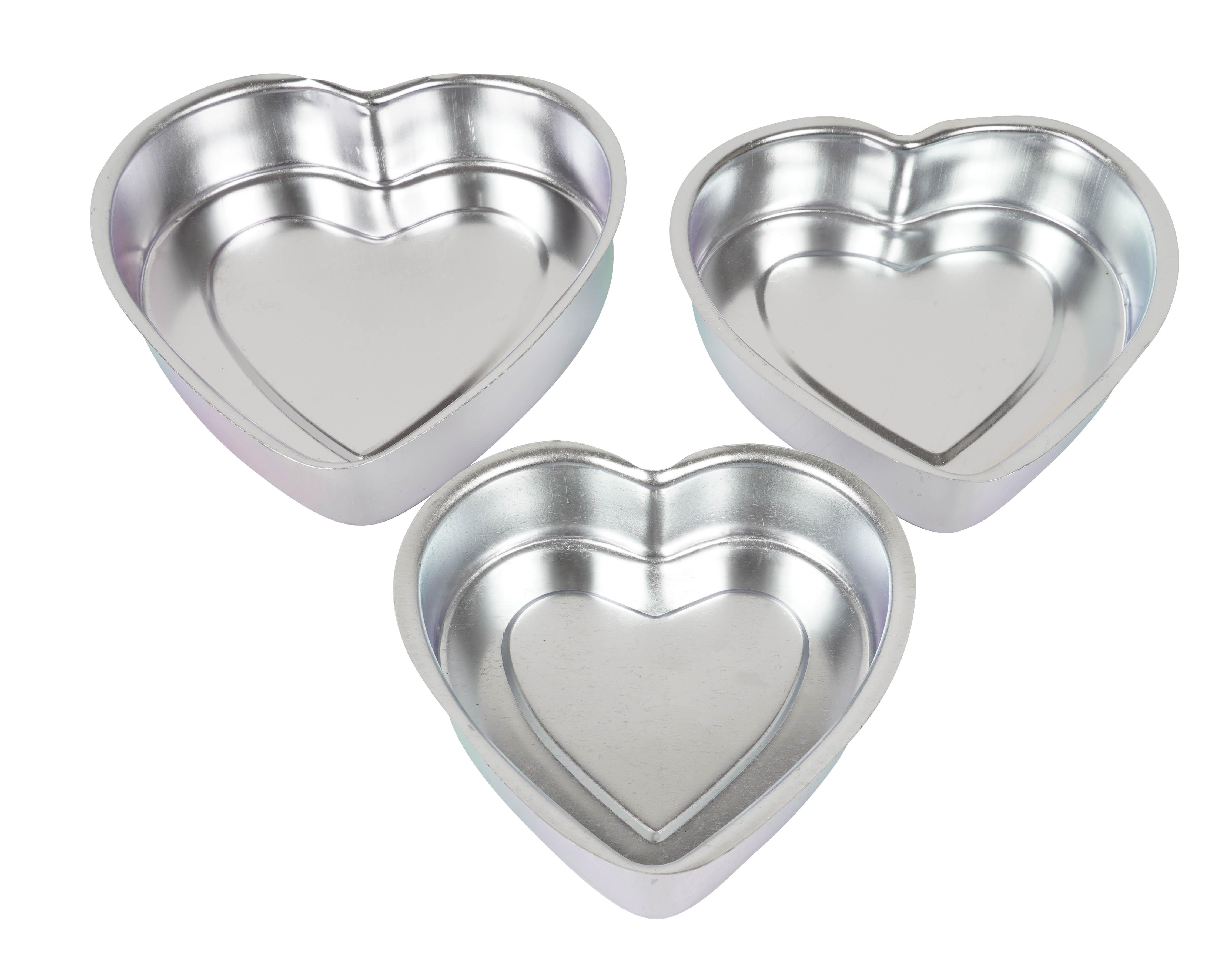 

Trifri Форма у вигляді серця Алюмінієва форма для випічки тортів на День народження, весілля, желе. Можна мити в посудомийній машині. Набір з 3 штук для DIY випічки 8.9”X9” срібний