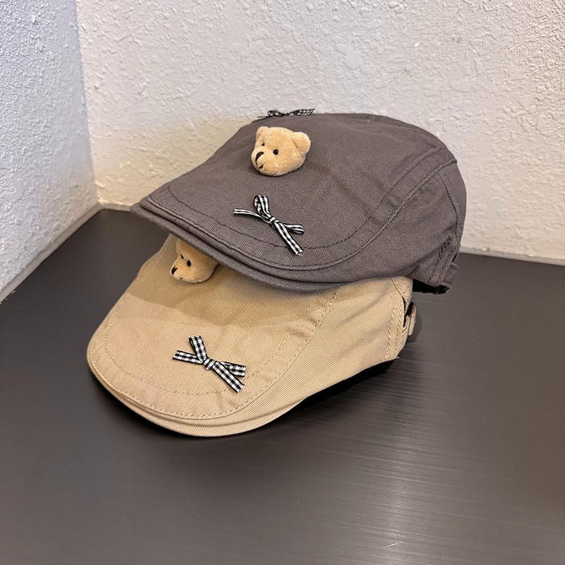 Soft Girl Bear Beret Hat With Butterfly Bow Fashion Summer Casual For Women