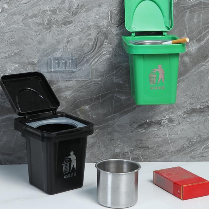 Wall Mounted Ashes Tray Multipurpose Trash Container Removable Stainless Steel Inner Bucket ABS Miniature Dustbin Decors