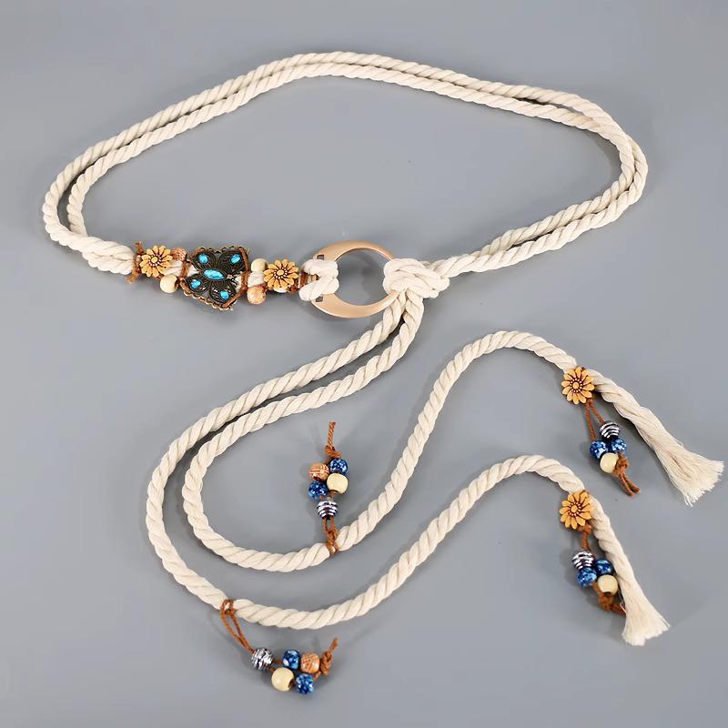 Versatile Bohemian Y2K Women S Belt Vintage Ethnic Style Butterfly Handwoven Belt Women S Dress Decorative Waist Chain ONESIZE