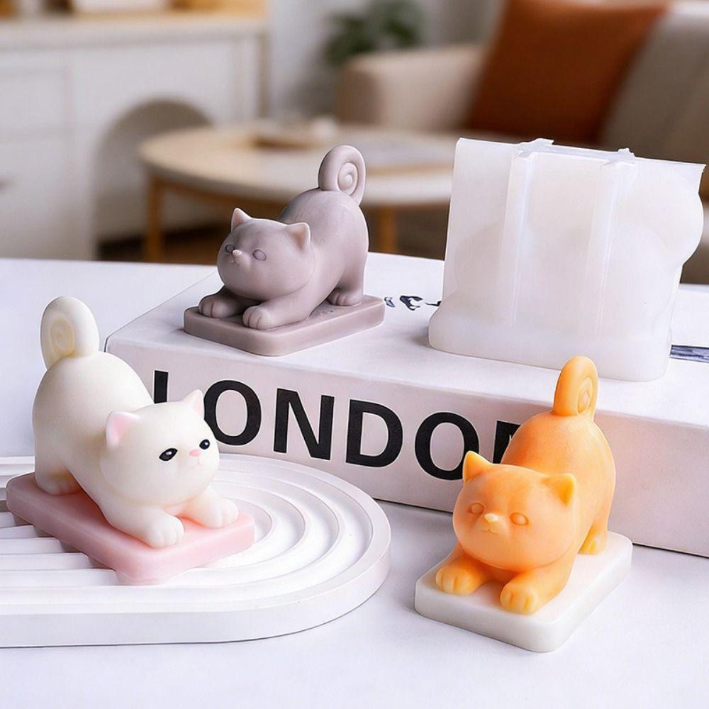 Silicone Material Cat Candle Mold 3D Design Stretching Cat Silicone Candle Mold Handmade Craft Cute Animal Shape DIY Candle Mold