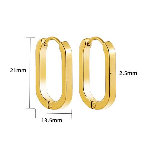 Stainless Steel 18K Gold Oval Earrings Geometric Classic Simple Glossy Stacked Thick Ear Buckle Ear Jewelry