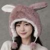 Korean Cute Rabbit Ear Hat Windproof Ear Protection Hat Winter Faux Fur Bucket Hat  Girls