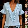 Damen Mode Lässig Sommer Frühling V-Ausschnitt Kurzarm Blusen & Hemden