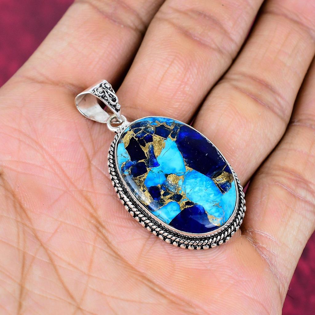 Copper Turquoise Pendant Gemstone Jewelry, 925 Solid Sterling Silver Pendant, Gift For Women Handmade Pendant