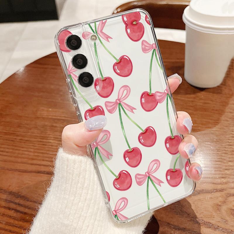 Funda de Fruta Cereza de Dibujos Animados Para Samsung A57 S26 Ultra A37 A17 A56 A36 A26 A16 A55 A35 A25 A15 A54 5G S21 FE S22 S23 S24 S25 Plus Cubierta Suave de TPU Transparente