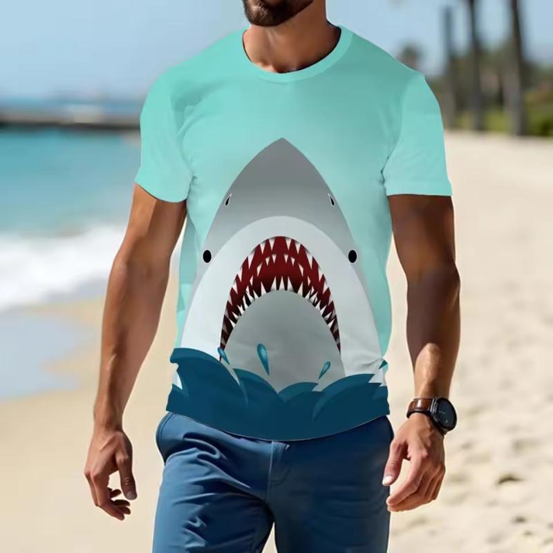 Fashionable Ocean Pattern T-shirt Shark 3d Printing Loose Comfortable Round Neck Short SleevesY2k Style Breathable Top