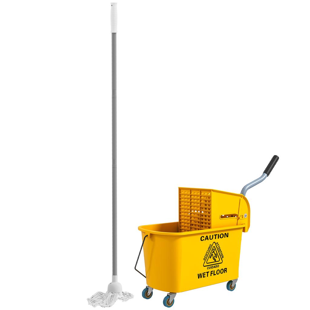 Reinigungswagen 20L Hausmeisterwagen mit Presse und Kehrset, Eimer inkl.. Wischmopp, Rolle