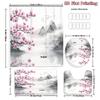 4Pcs 2D Flat Pink Magnolia Blossom Shower Curtain Set with Non-Slip Bath Mat, Toilet Lid Cover, Contour Rug & 12 Hooks, Bathroom Decor