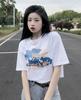 Women's Crew Neck Short Sleeve Crop Top Oversized Fit 3D Foam Bear Letter Print T Shirt Summer High Waist Casual Daily Blouse