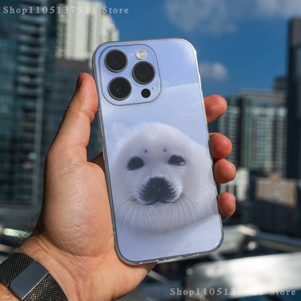 Cute Animal Seal Phone Case For iPhone 17,16,15,14,13,12,11 Pro,Max,Plus,XR,Mini,E Clear Full-coverage Soft Cover