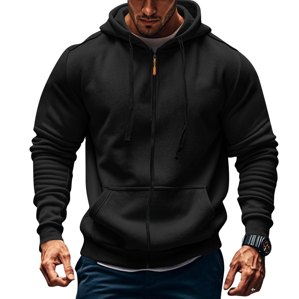 Men's Sports Casual Fleece Hoodie Hoodie Zipper Multi-pocket Hoodie Coat