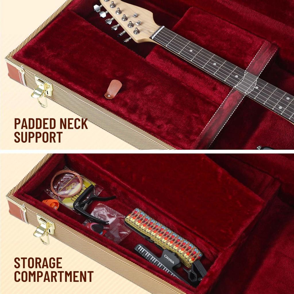 CAHAYA Guitar Case Electric Guitar Hard Case with 30mm Thick Pad Neck Pillow Included 2 Keys PVC Material Waterproof Easy to Clean Storage for