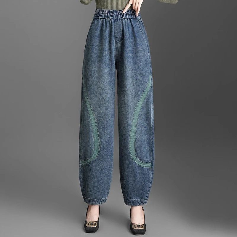 Women's High Waist Denim Jeans Spring and Summer Bloomers Slimming Fashionable Plus Size Loose Wide Leg Pants for Middle-aged Mothers