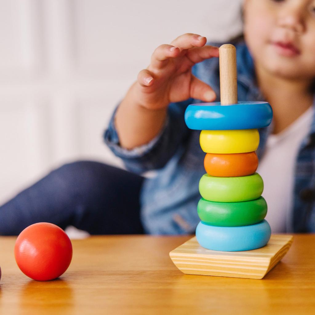 Montessori Rainbow Tower Toys Colorful Stacker Wooden Ring Children Toys Infants Early Educational Games Blocks Toys Gift