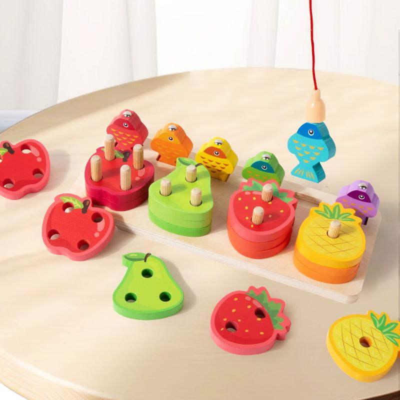 Children's early education puzzle toys intellectual stacking wooden toys, color recognition, fruit classification, fishing toys