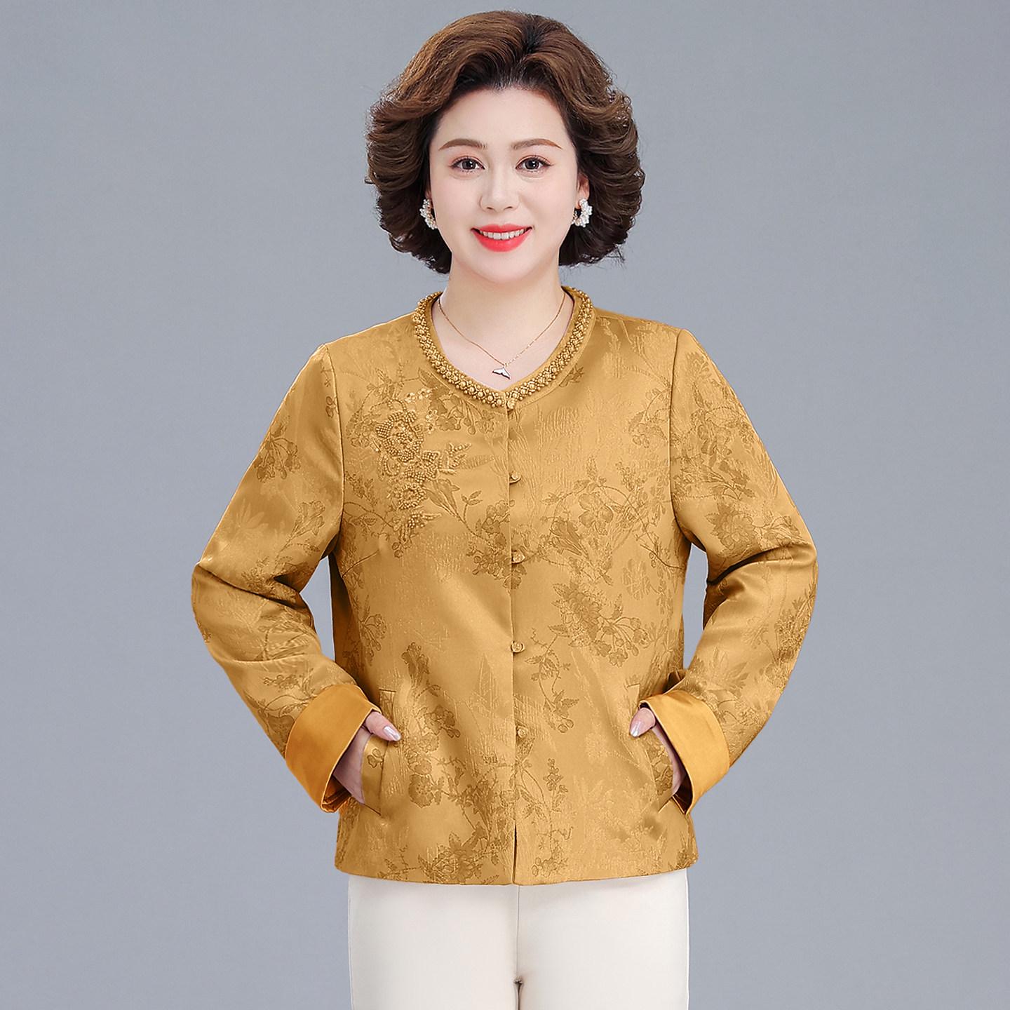 

Spring 2026 Floral Jacket: Elegant Round Neck Outerwear for Middle-Aged and Elderly Women - Ideal for Mother s Day 4XL (135-150 kg recommended)