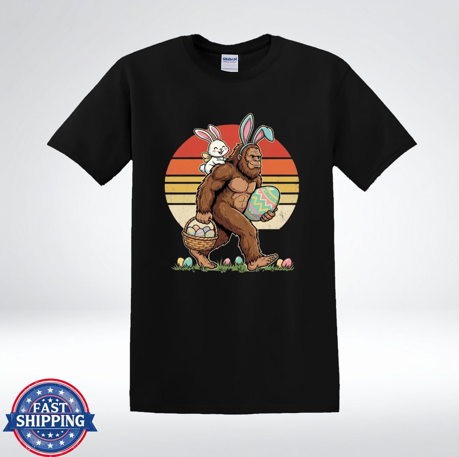 Bigfoot Easter Bunny Shirt Funny Sasquatch Egg Hunt Retro T-Shirt XXL