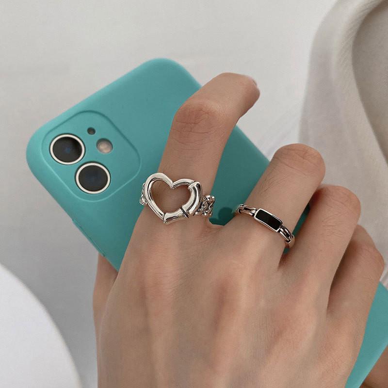 Elegant Korean Style 925 Sterling Silver Open Adjustable Heart Shaped Ring For Women