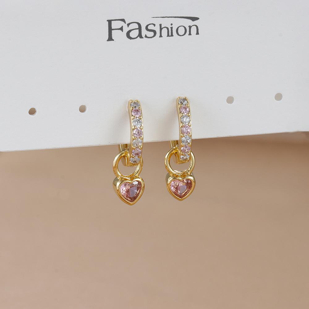 Fashion Stainless Steel Cubic Zircon Heart Dangle Earrings for Women Geometric Circle U-shaped Earrings Ear Piercing Jewelry