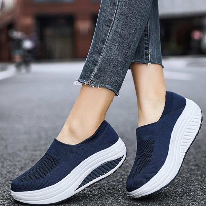 Women's Mesh Shoes Lightweight Breathable Sneakers Comfort Walking Platform Wedges Shoe Slip on Elastic Socks Shoes Muffin Shoes