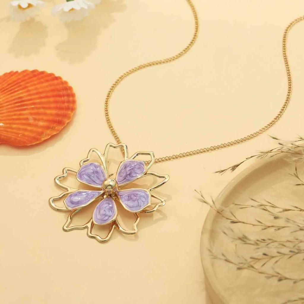 Hot-selling new dripping oil elegant and sweet lotus double-layer hollow three-dimensional flower ring bracelet stud earrings necklace