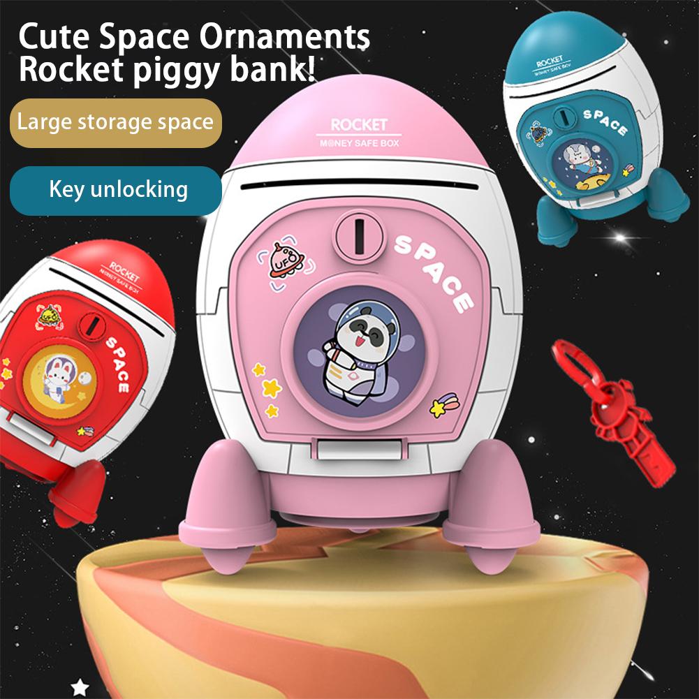 Piggy Bank For Boys Girls Cartoon Space Rocket Large-capacity Money Saving Box Desktop Decoration For Birthday Gifts