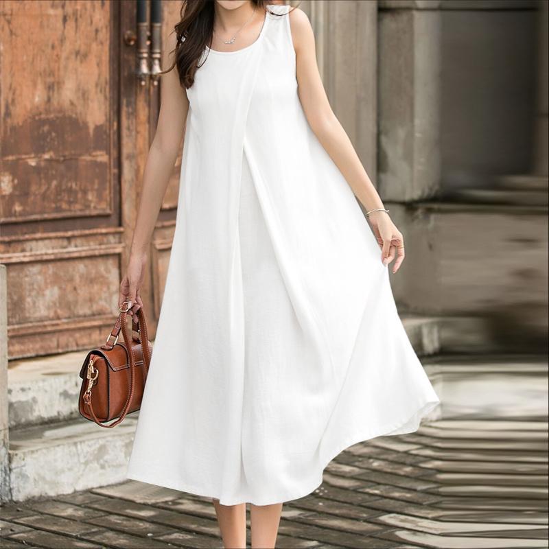 

ZANZEA Женское летнее повседневное платье без рукавов с круглым вырезом M