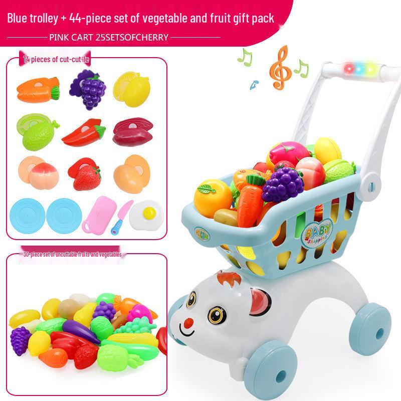 Large Kids' Grocery Cart with Fruit & Vegetable Play Set for Playhouse